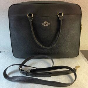 Coach Black Structured Saffiano Leather Tote with Gold Hardware